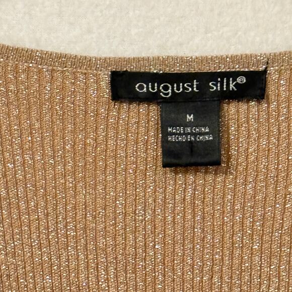 August Silk Bejeweled Neck Metallic Ribbed Sweater Size Med Shimmer Glam Sparkle - Picture 8 of 10